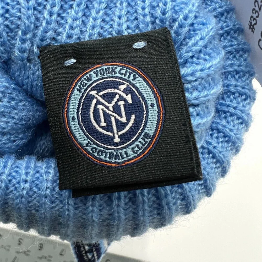 Adidas Womens OSFA Blue Striped Knit Bow New York City FC MLS Winter Mittens NWT